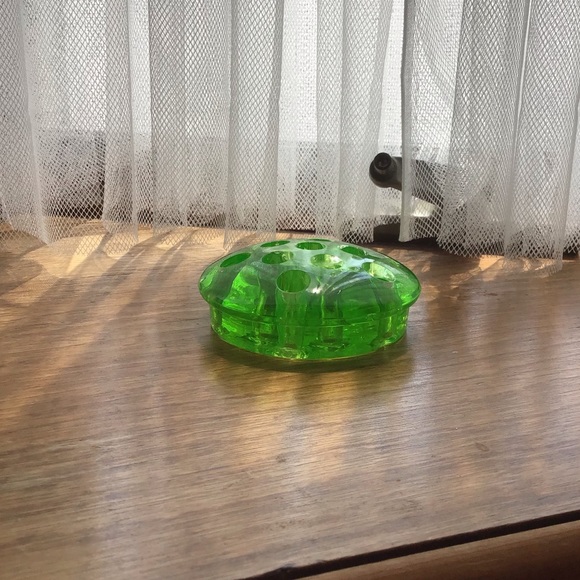 VINTAGE URANIUM GLASS FLOWER FROG GLOWY GREEN! - Picture 2 of 10